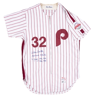 1985 Steve Carlton Game Used, Signed & Inscribed Philadelphia Phillies Home Jersey (Sports Investors Authentication & JSA)